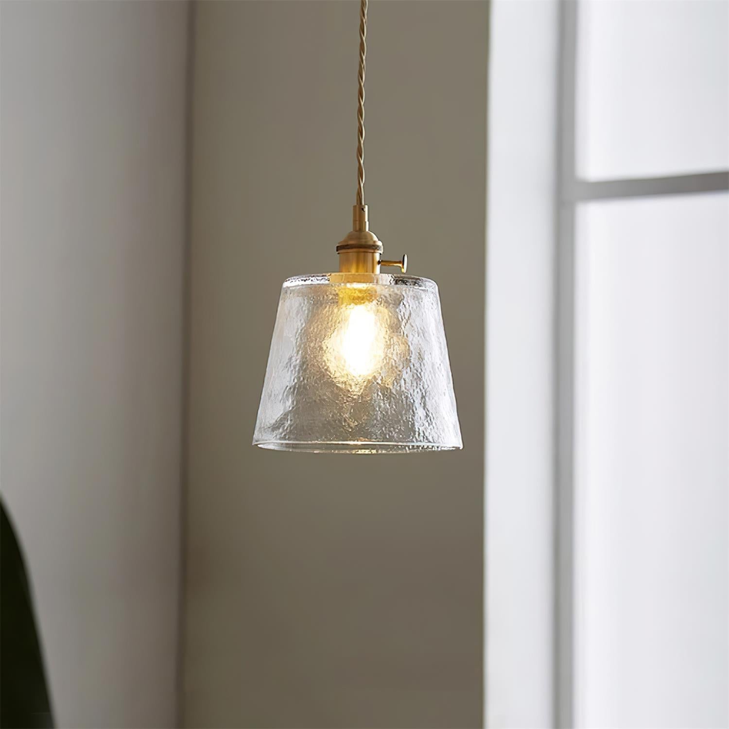 Pendant Lamp Brass and Glass Textured Shade Artisan Vintage Accent - Letslighting