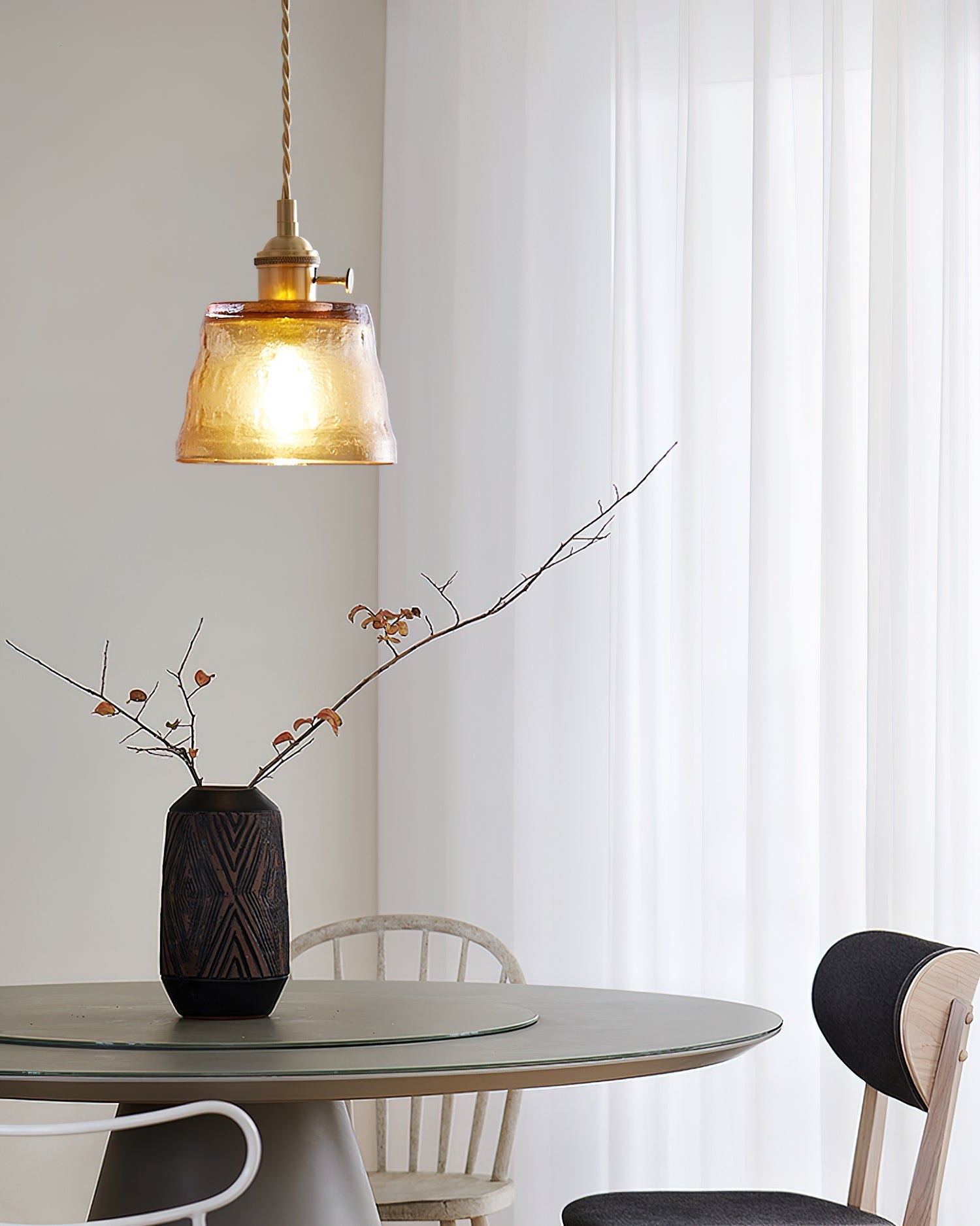 Pendant Lamp Brass and Glass Textured Shade Artisan Vintage Accent - Letslighting