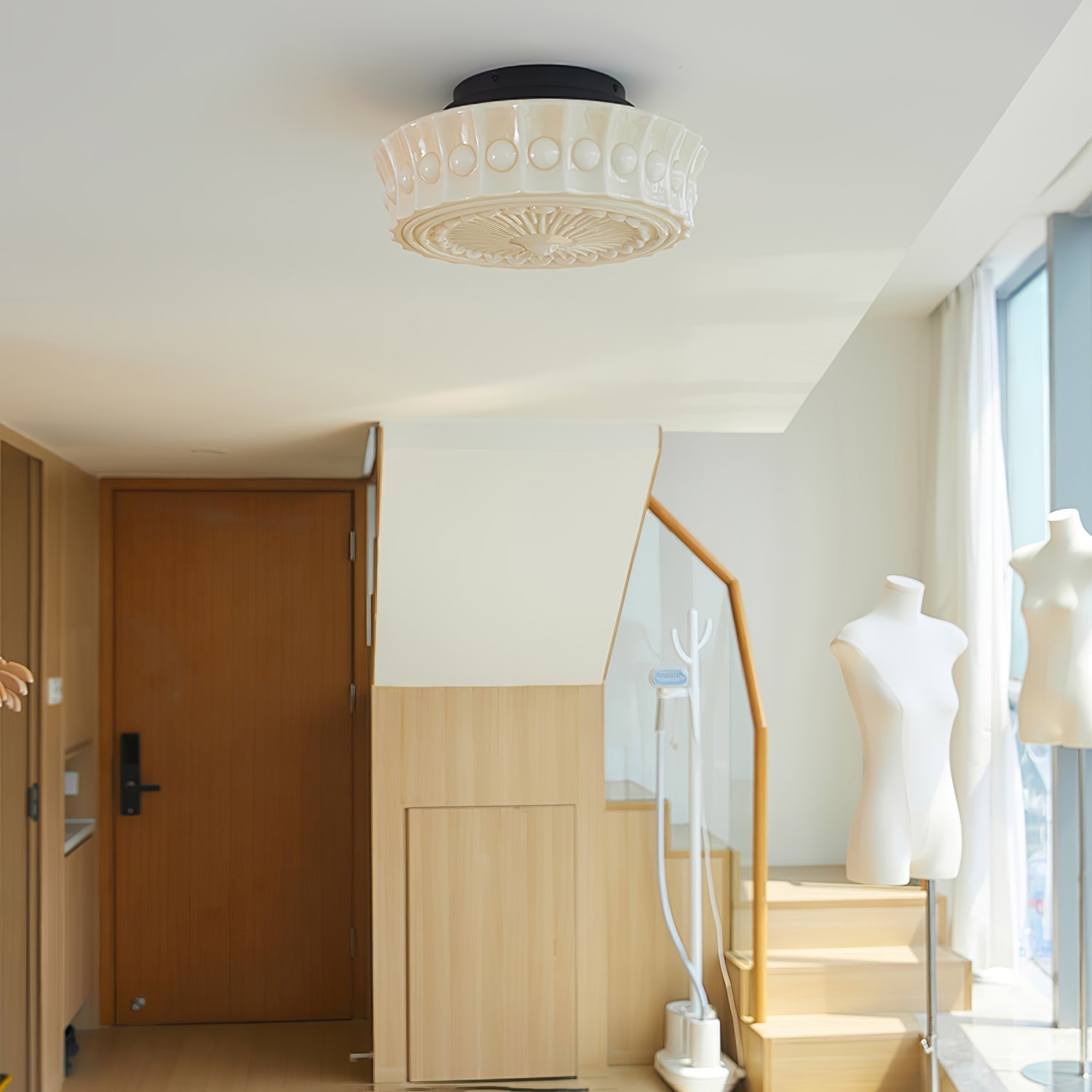 Solara Ceiling Lamp White Glass Floral for Living Room - Letslighting