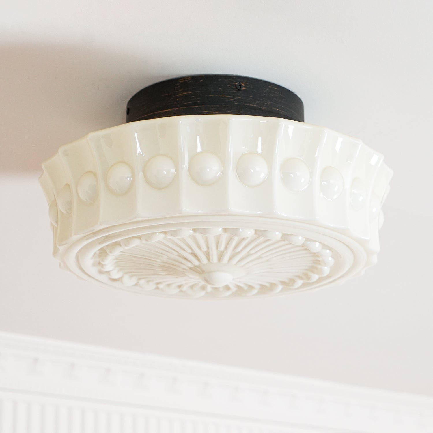 Solara Ceiling Lamp White Glass Floral for Living Room - Letslighting