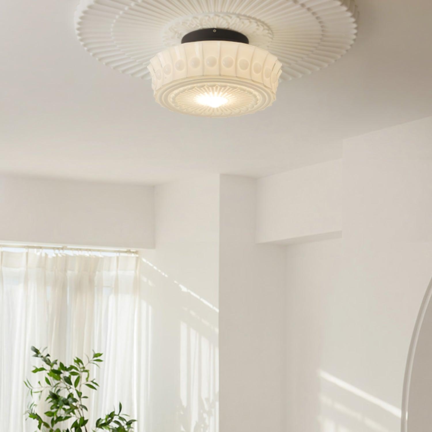 Solara Ceiling Lamp White Glass Floral for Living Room - Letslighting
