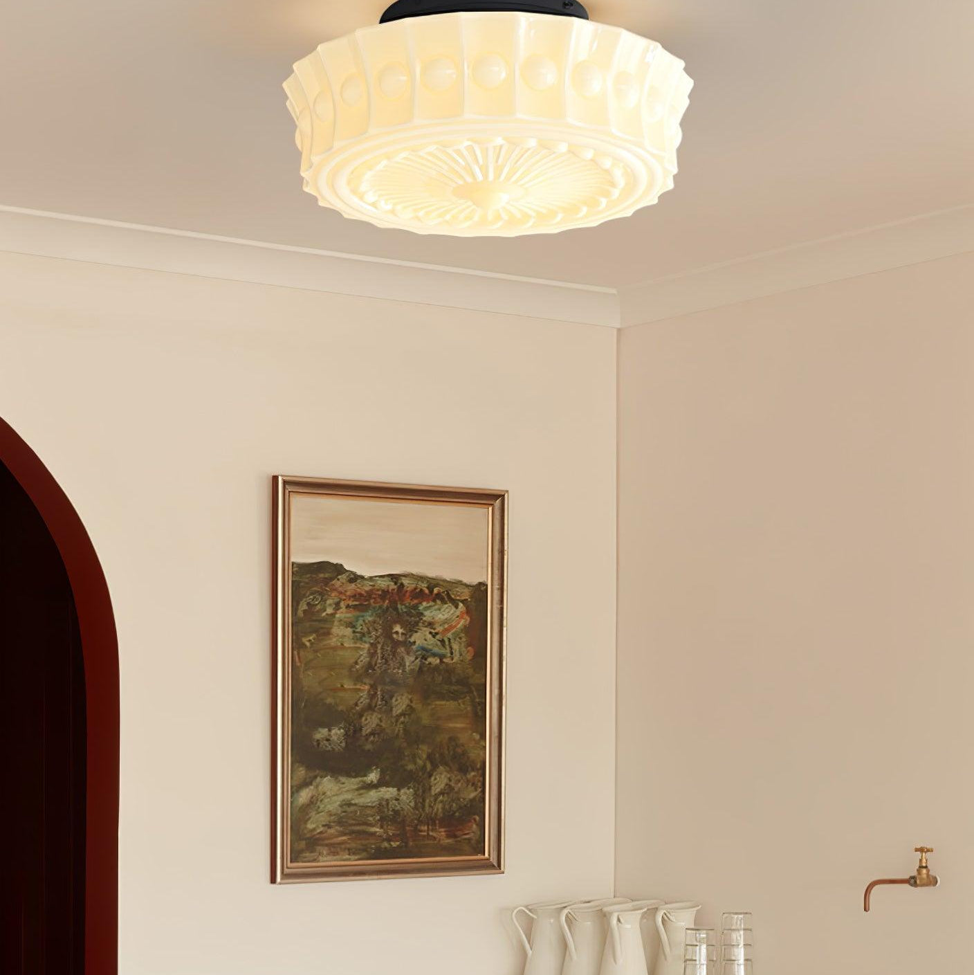 Solara Ceiling Lamp White Glass Floral for Living Room - Letslighting