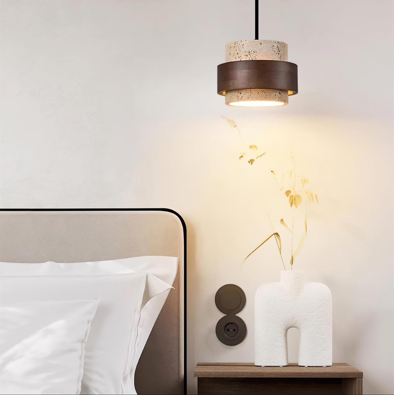 Avone Travertine and Walnut Plug-In Pendant Light - Letslighting