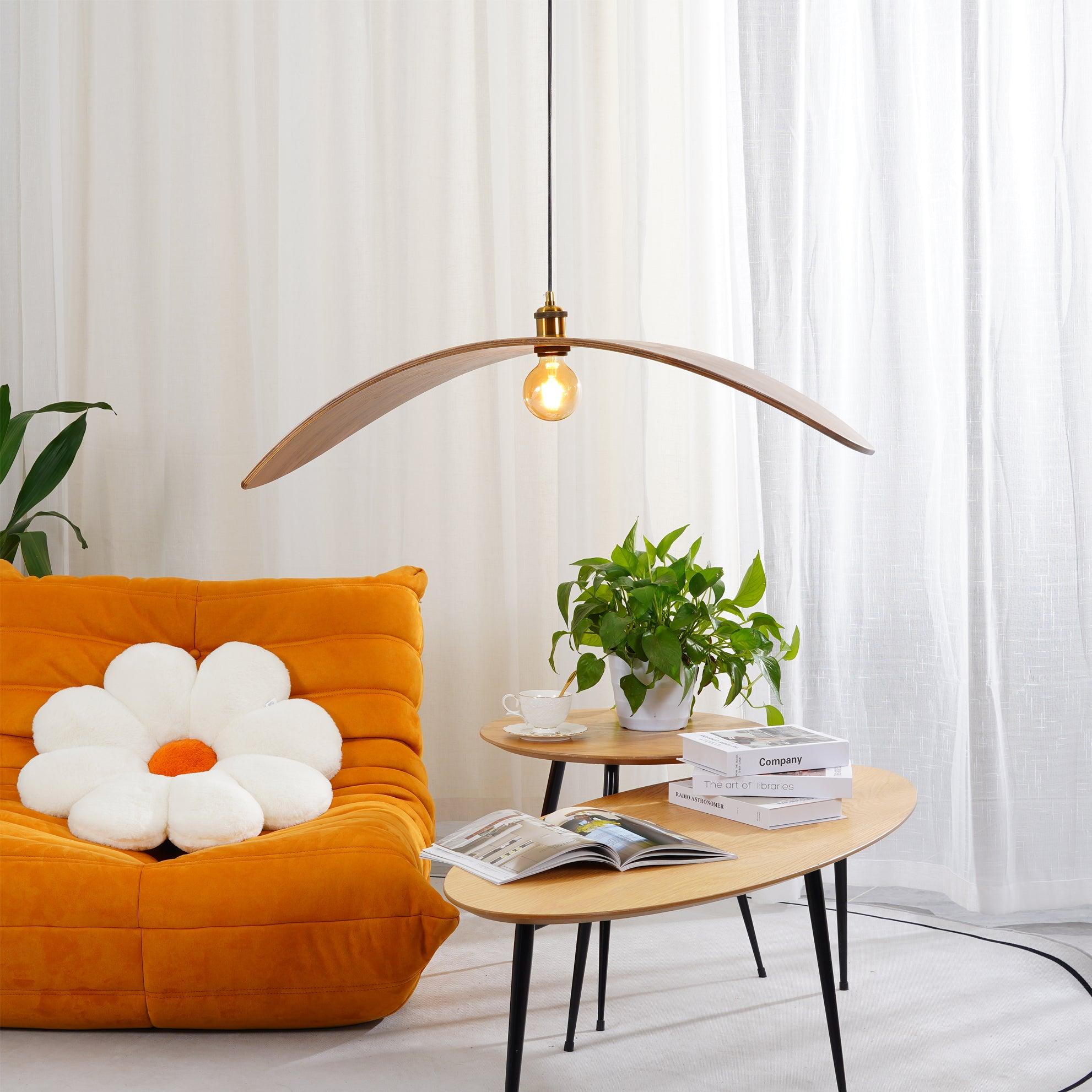 Muto Curved Art Pendant Light, Metal & Wood
