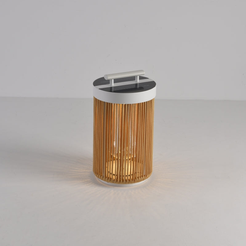 Ray Retro Metal/Rattan Floor Lamp, Hardwired/Solar/LED, Outdoor