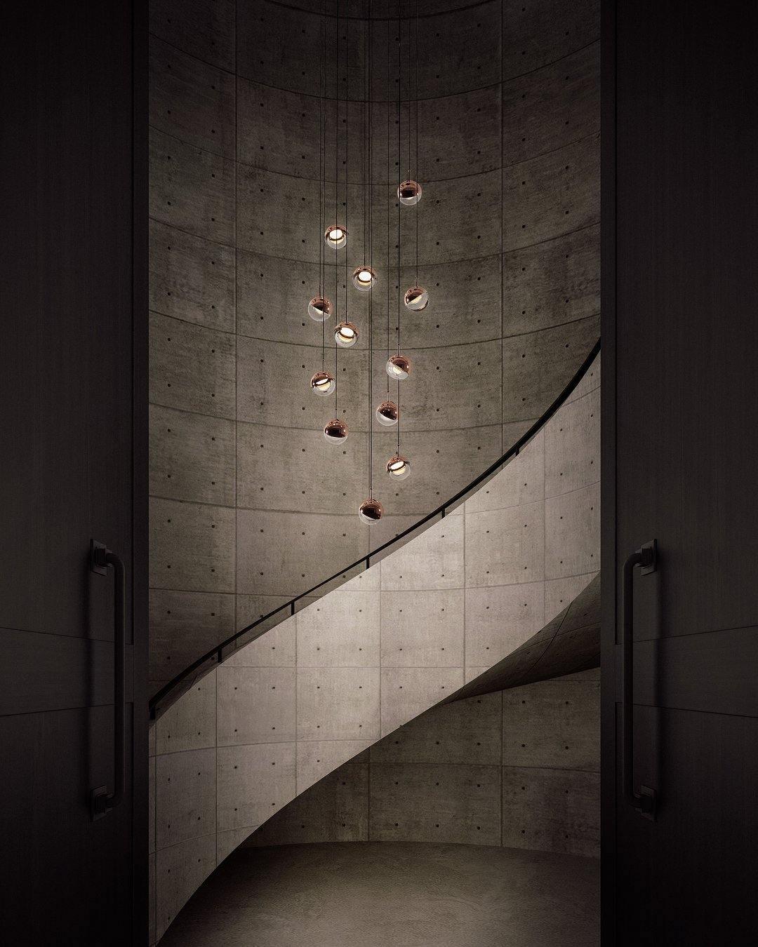 Solara Pendant Lamp Steel Glass Multi Drop Minimalist Staircase - Letslighting