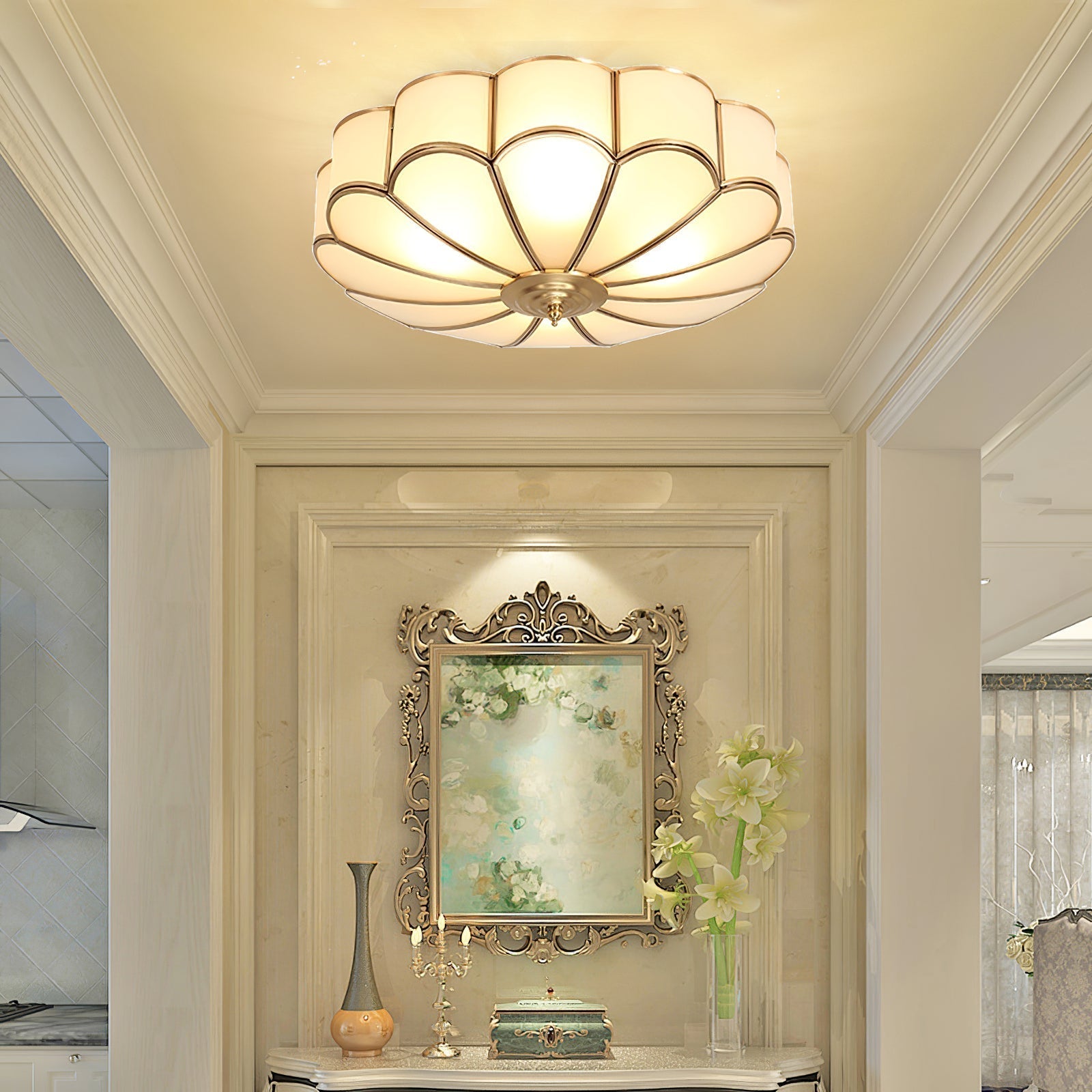 Viraean Modern Minimalist Flower Shape Brass Glass Ceiling Lamp - Letslighting
