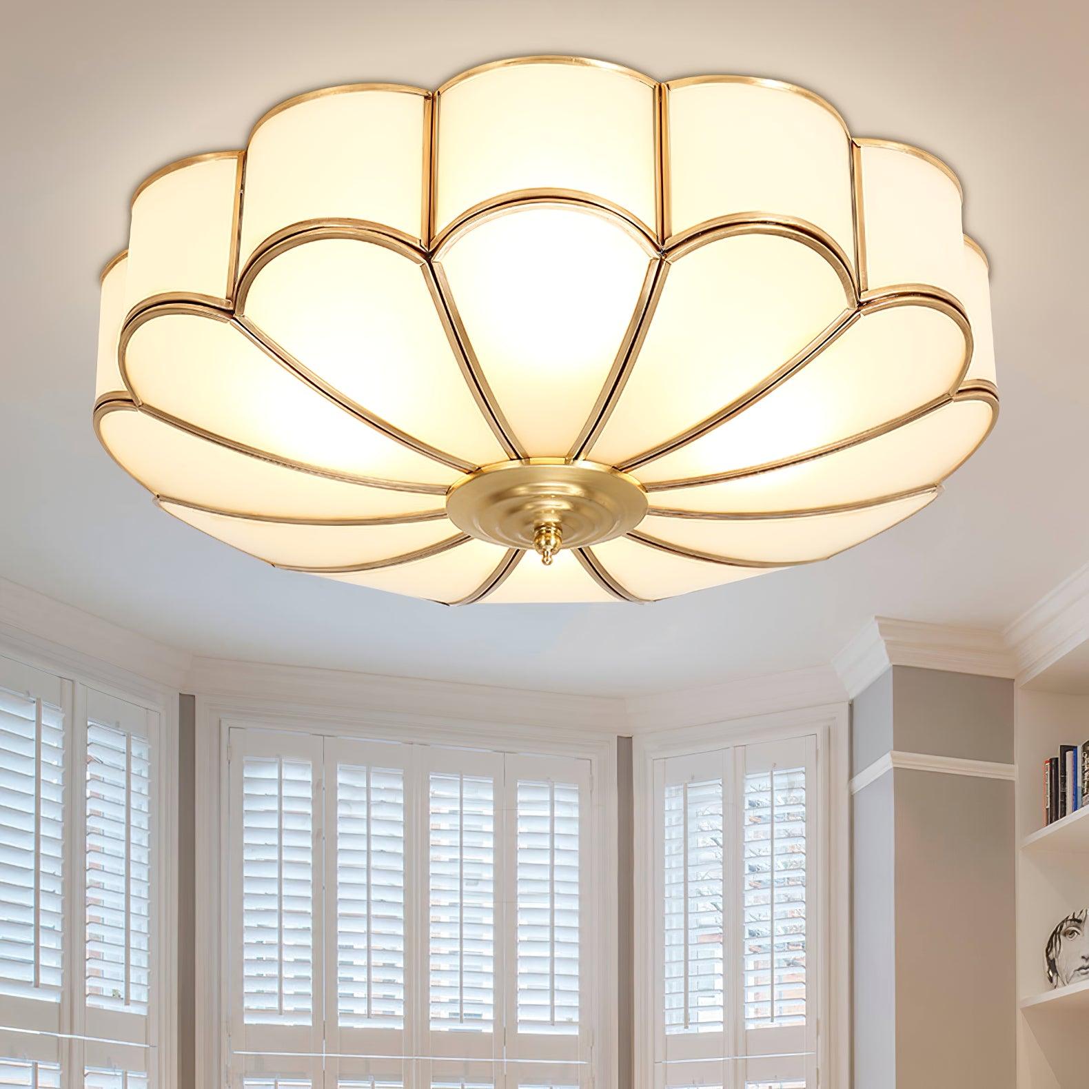 Lustra Ceiling Light Flower Shape Glass Brass - Letslighting