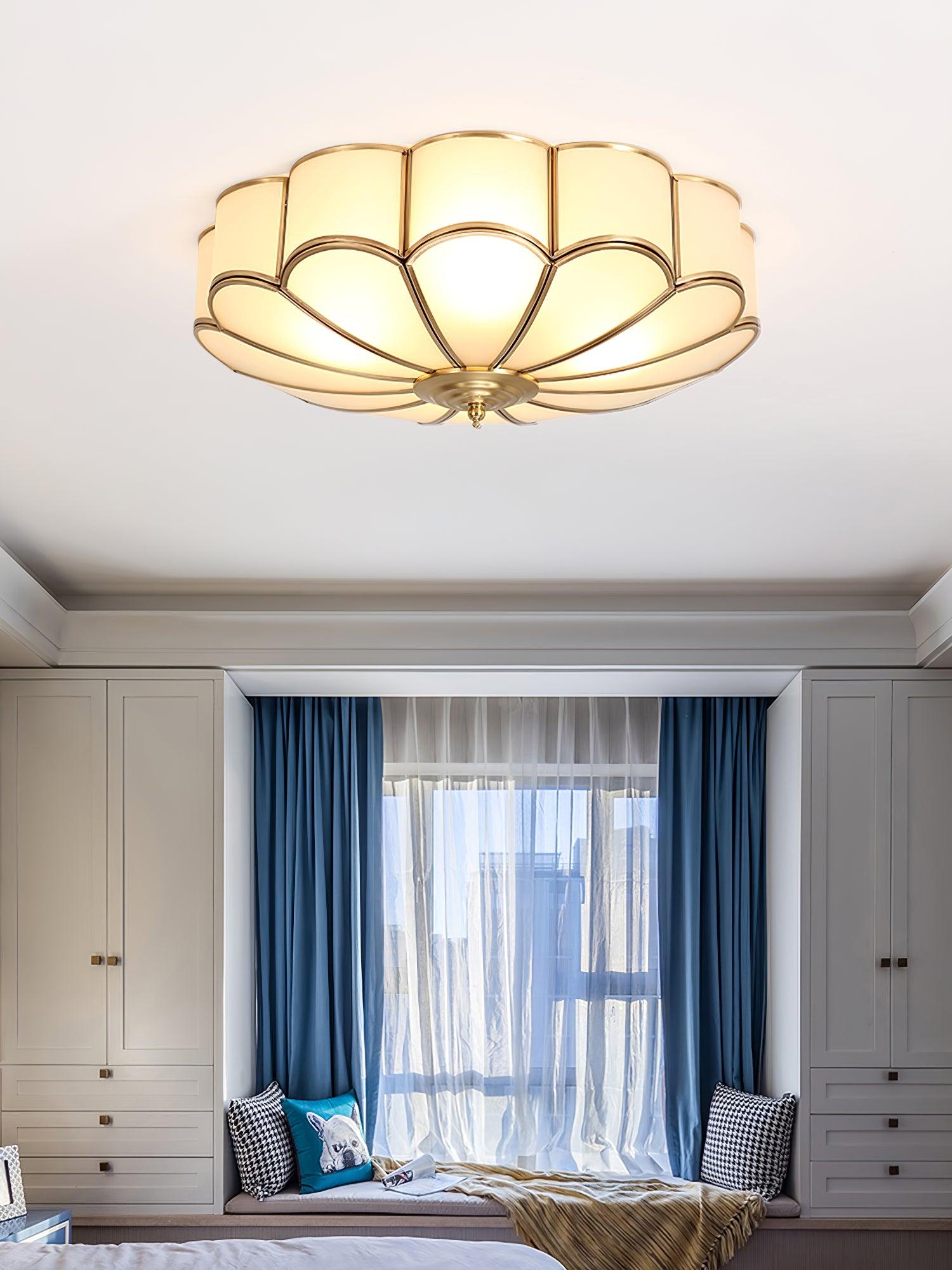 Lustra Ceiling Light Flower Shape Glass Brass - Letslighting