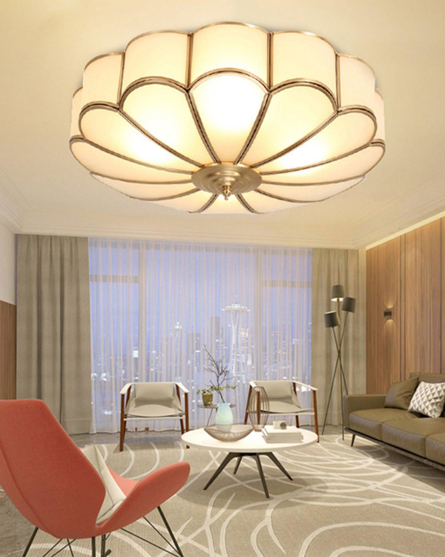 Lustra Ceiling Light Flower Shape Glass Brass - Letslighting