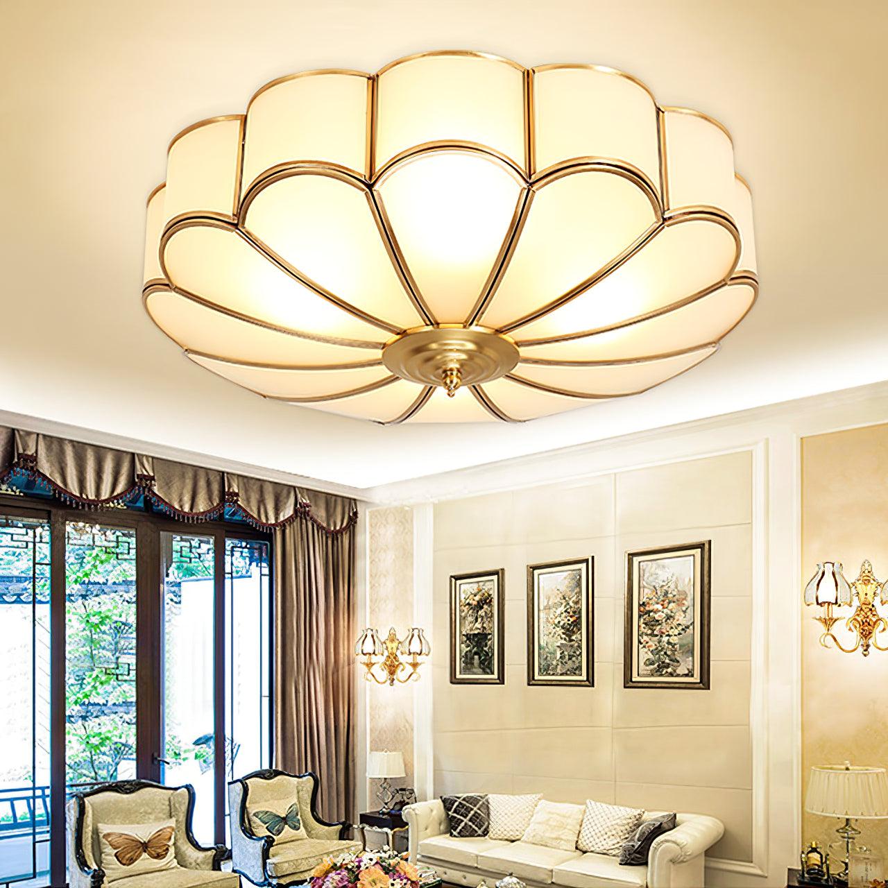 Lustra Ceiling Light Flower Shape Glass Brass - Letslighting