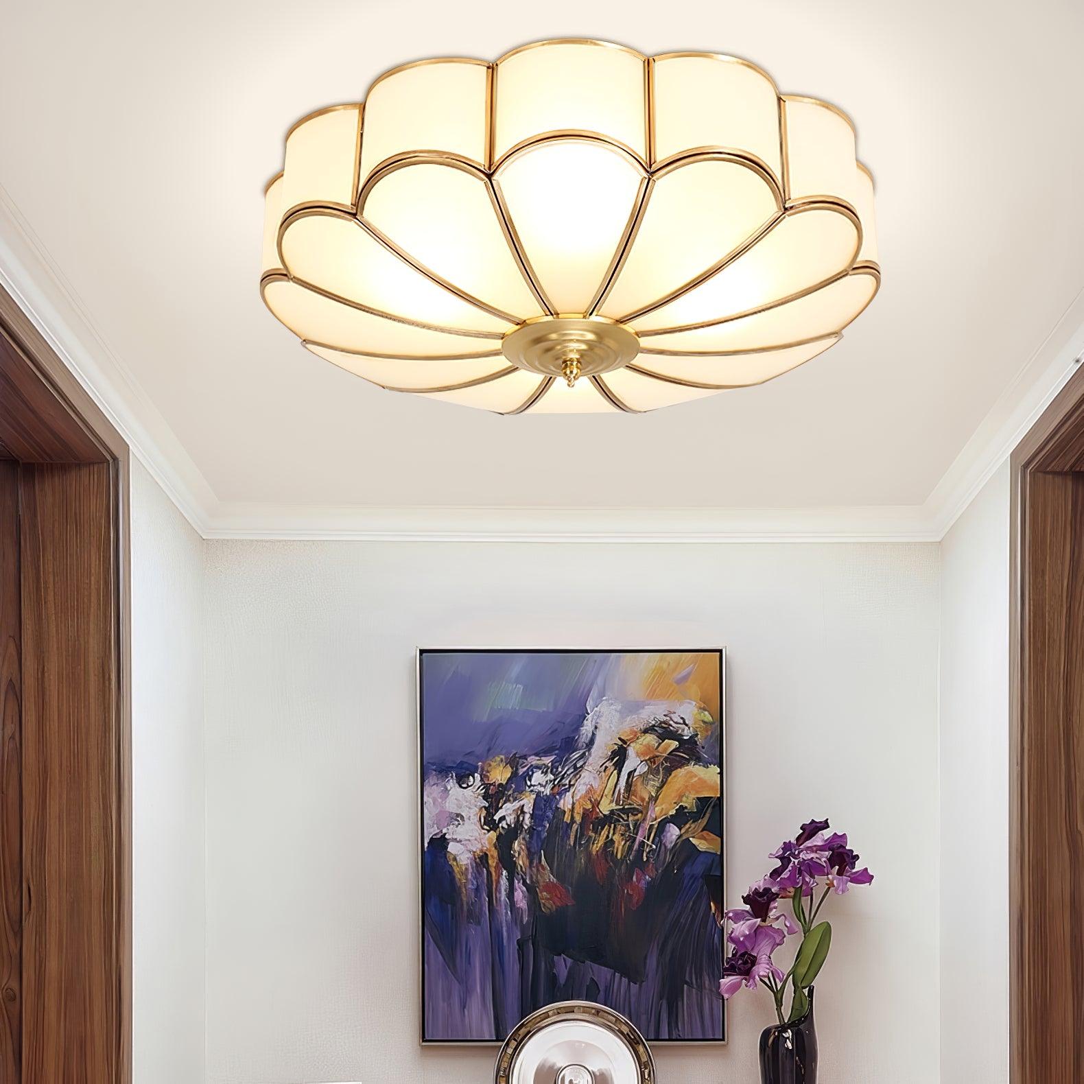 Lustra Ceiling Light Flower Shape Glass Brass - Letslighting
