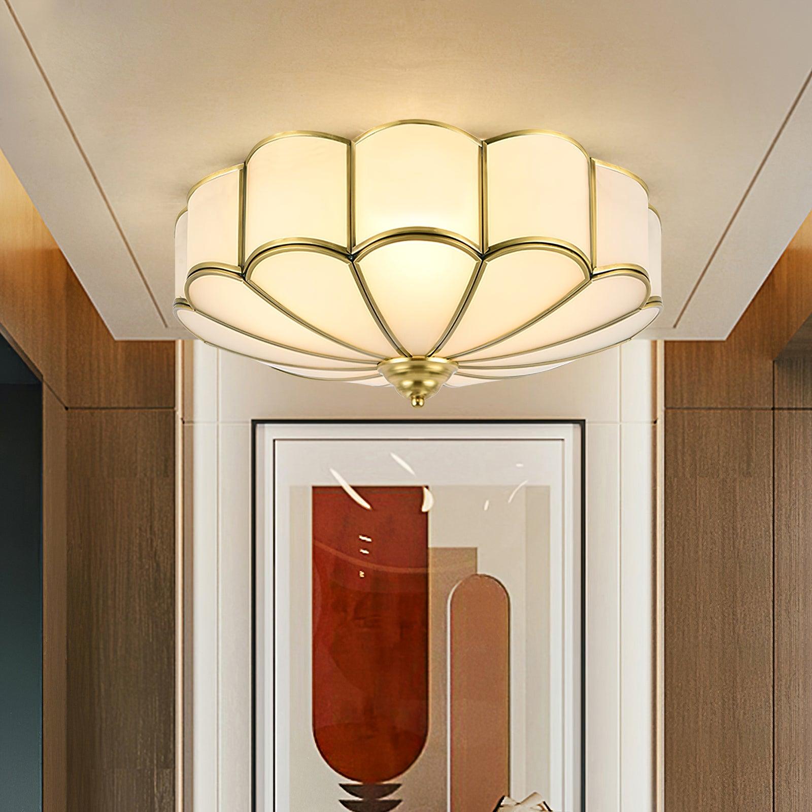 Lustra Ceiling Light Flower Shape Glass Brass - Letslighting