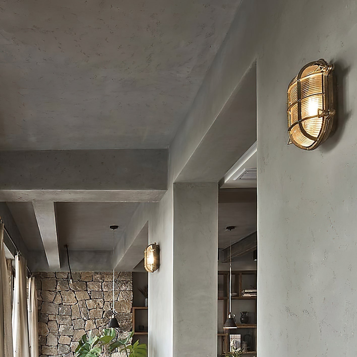Erthearis Vintage Brass Bunker Sconce Wall Lamp - Letslighting