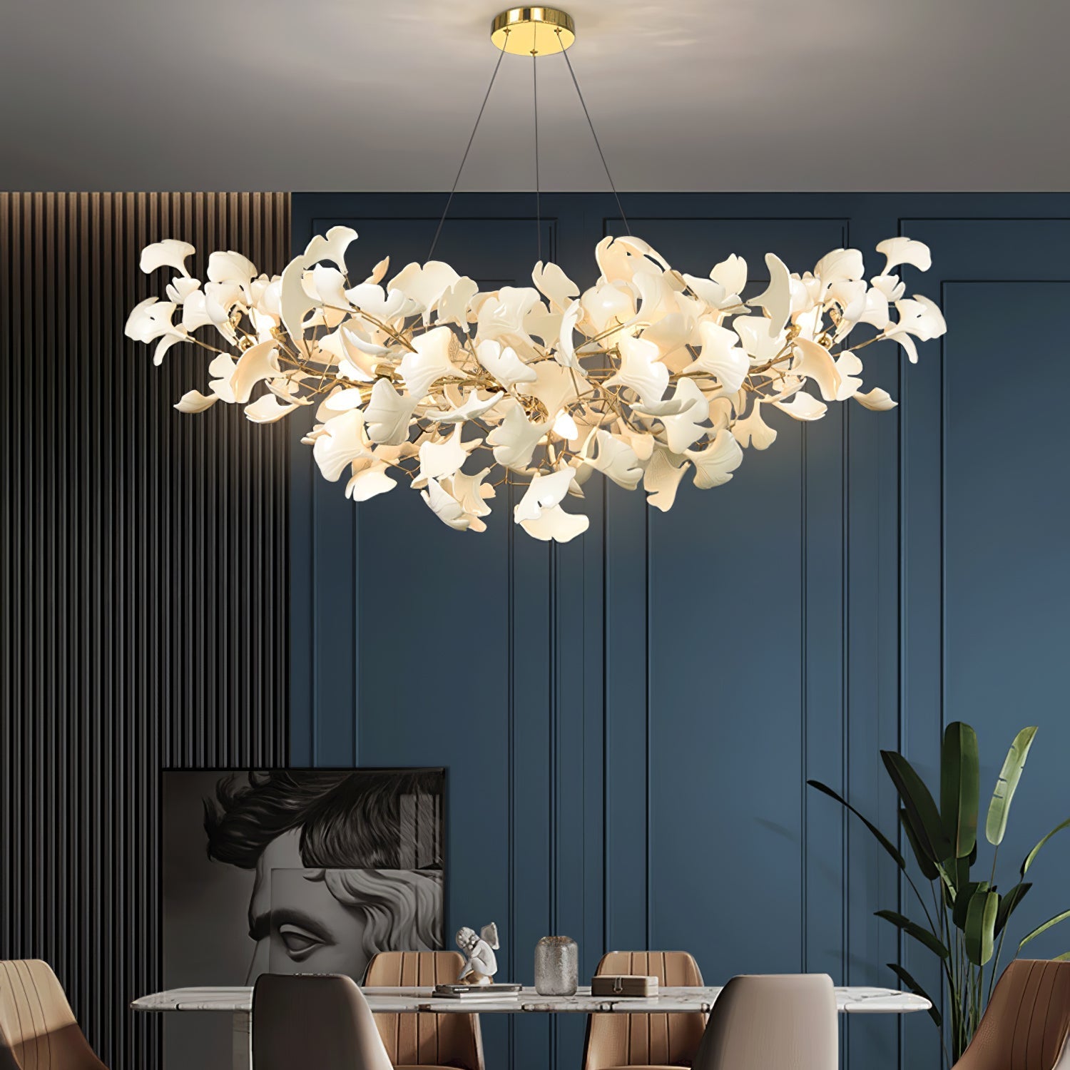 Olivia   Ceramics  Luxury Gold   Gingko Leaf Entryway Chandelier