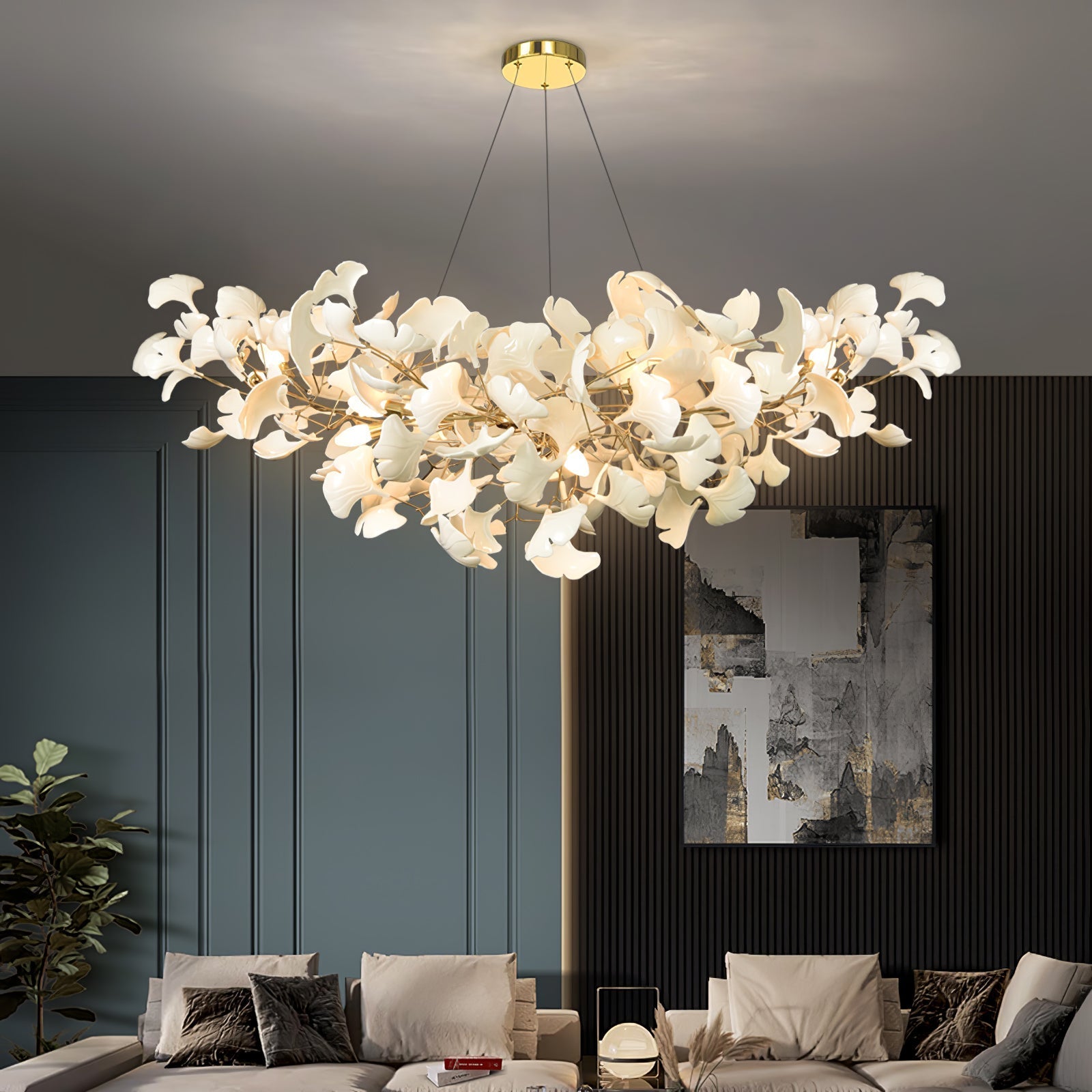 Olivia   Ceramics  Luxury Gold   Gingko Leaf Entryway Chandelier
