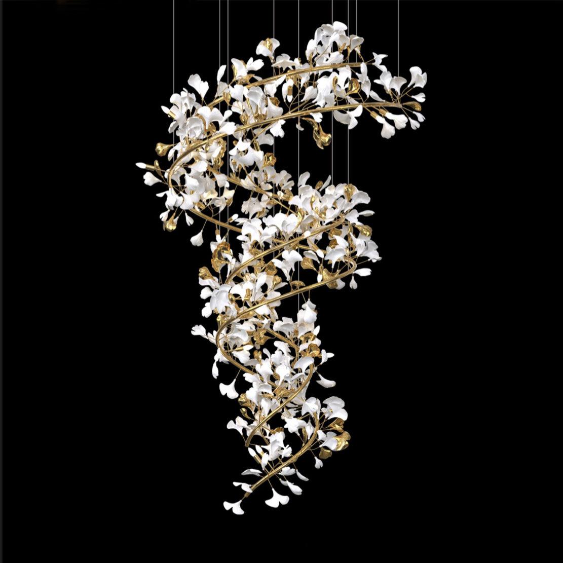 Olivia Modern Gold Staircase Chandelier, Metal & Ceramic