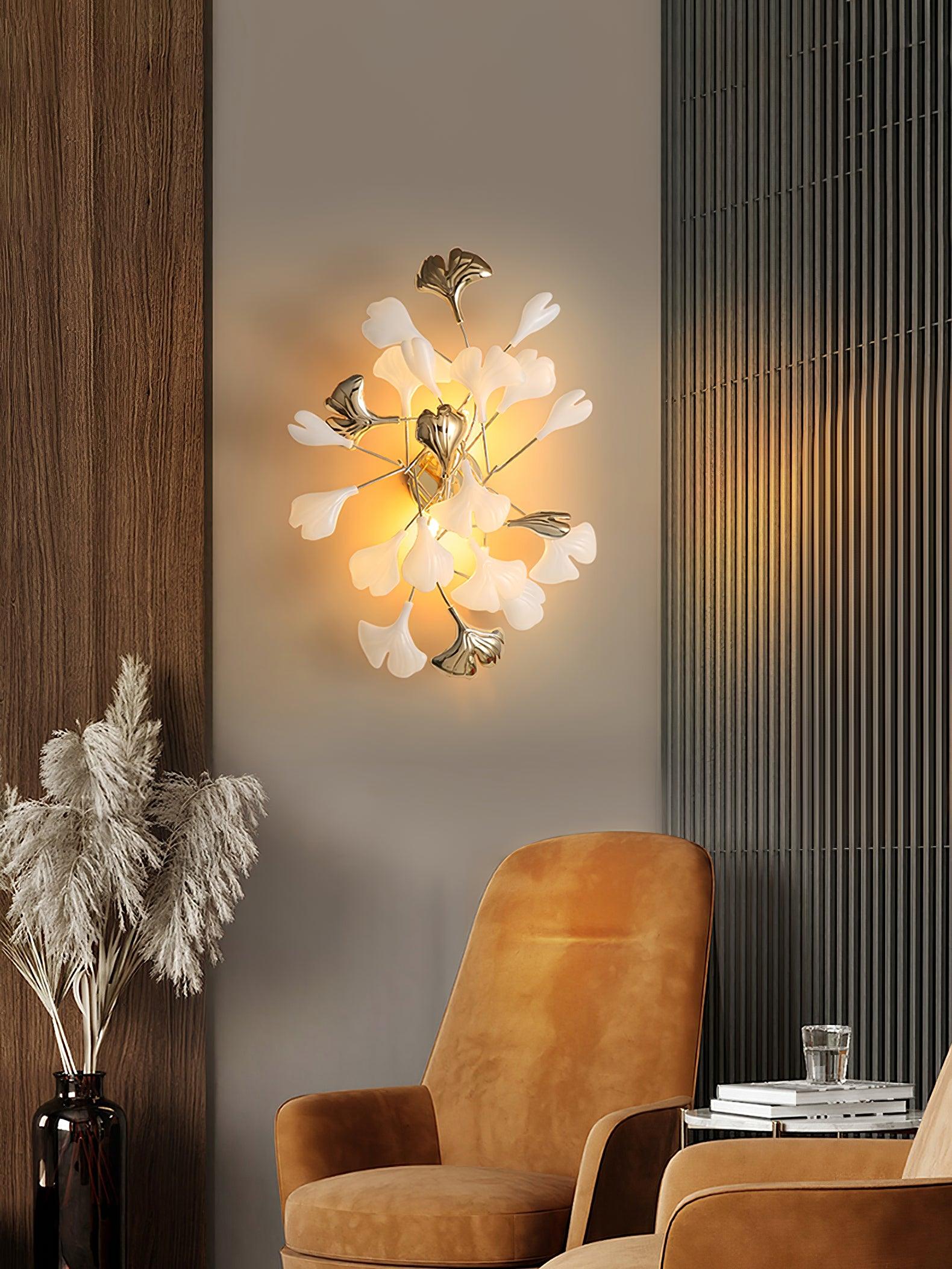 Gingko Applique Murale Abat-jours en Céramique Pétales Or Art Nouveau - Neutralighting