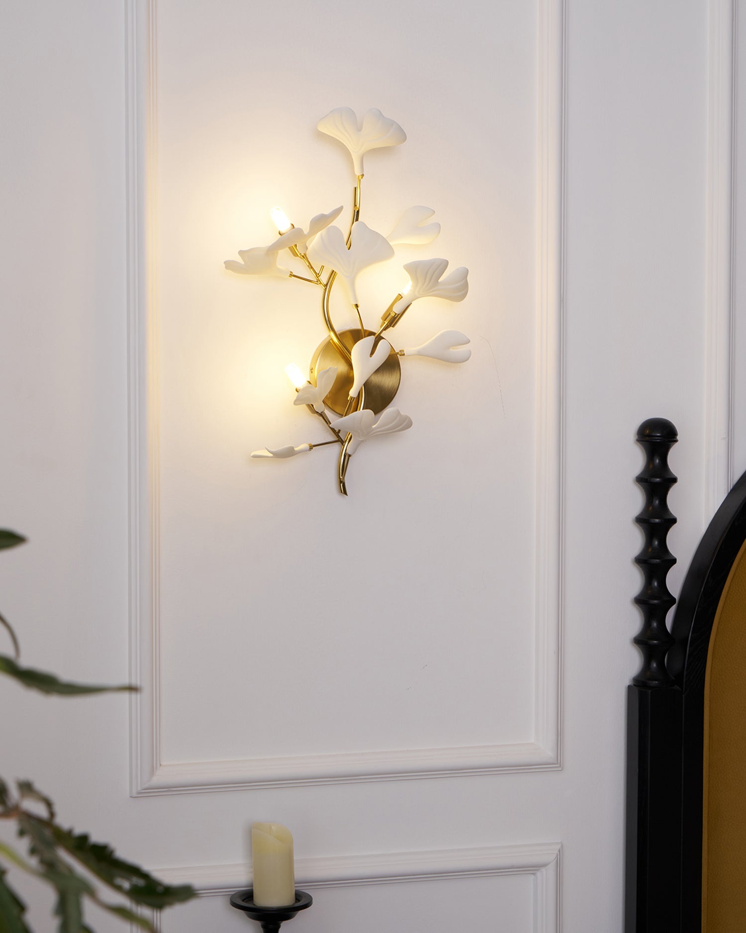 Gingko Applique Murale Abat-jours en Céramique Pétales Or Art Nouveau - Neutralighting