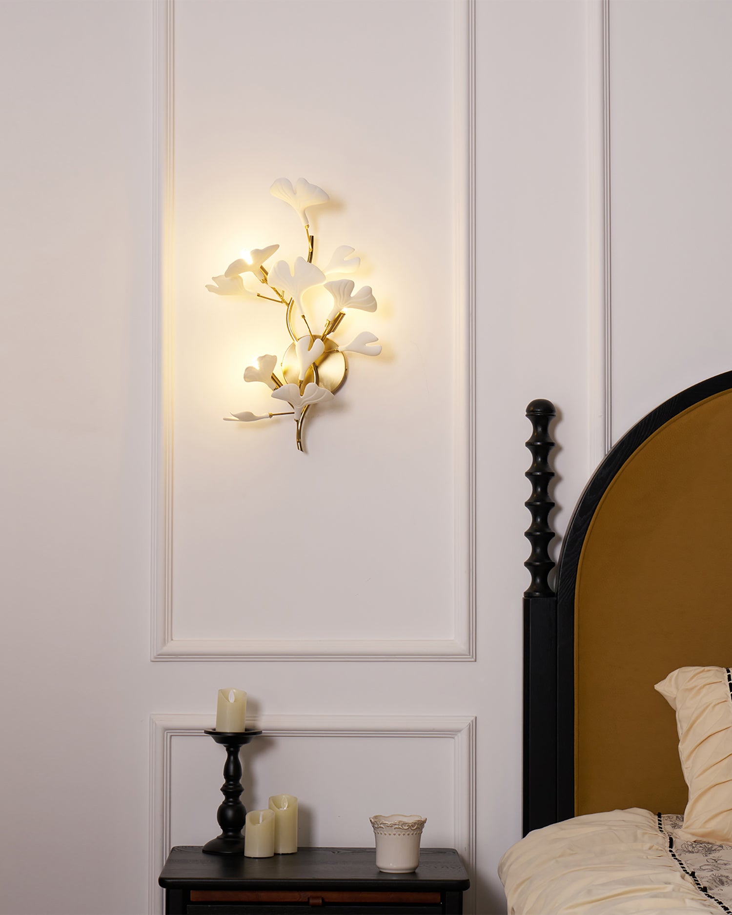 Gingko Applique Murale Abat-jours en Céramique Pétales Or Art Nouveau - Neutralighting