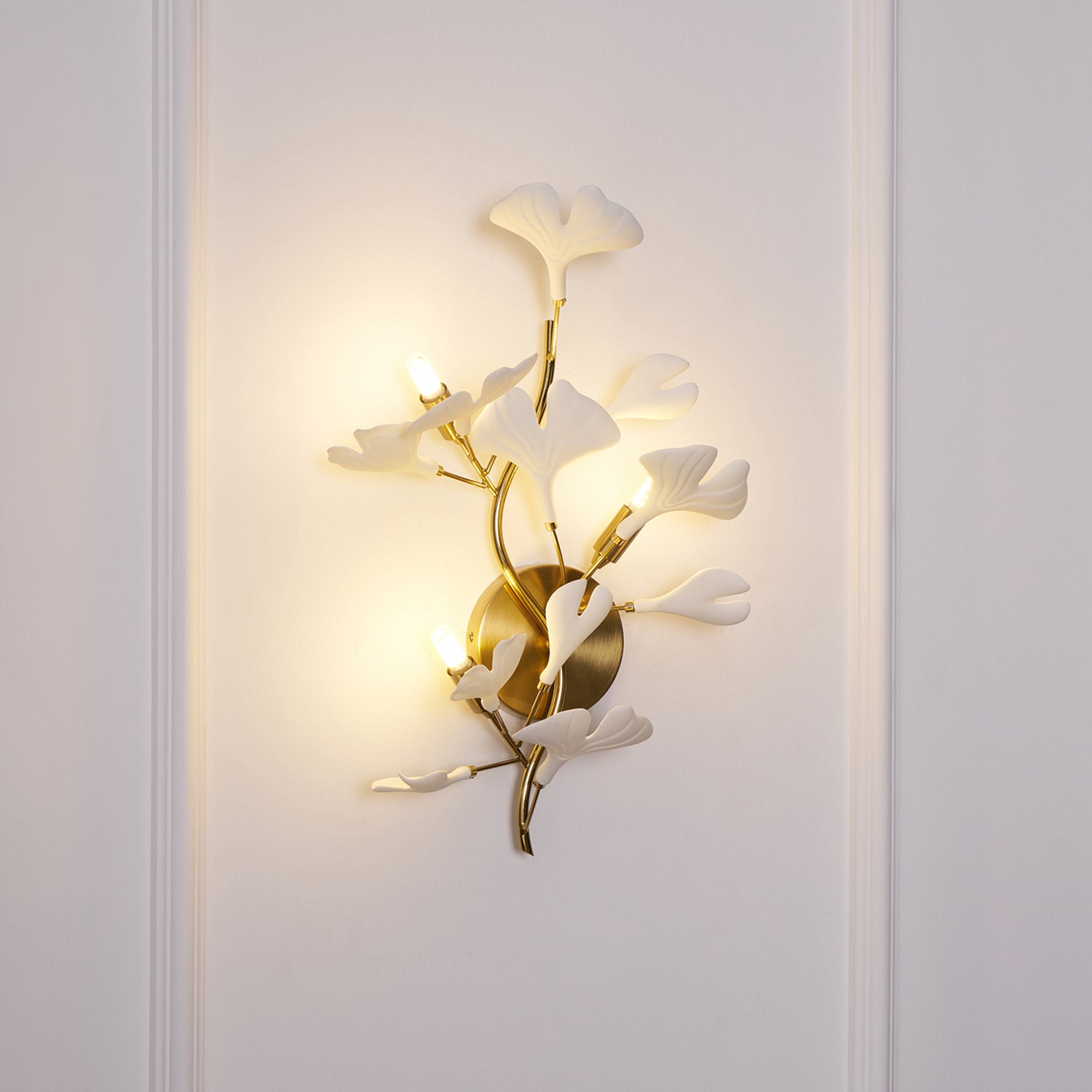 Gingko Applique Murale Abat-jours en Céramique Pétales Or Art Nouveau - Neutralighting