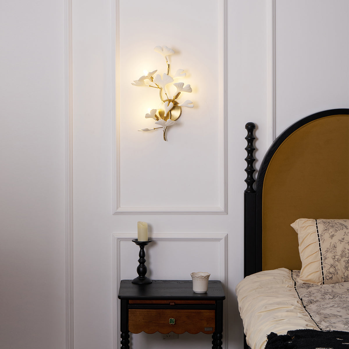 Gingko Applique Murale Abat-jours en Céramique Pétales Or Art Nouveau - Neutralighting