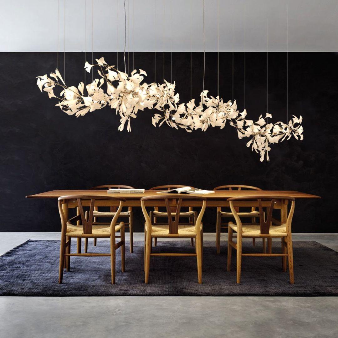 Chandelier Metal Frame Ceramic Gingko Leaf Shade White Gold Modern - Neutralighting