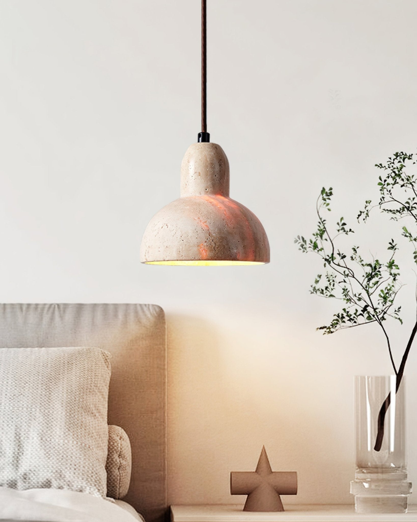 Vaelior Dome Shade Travertine Pendant Light - Neutralighting
