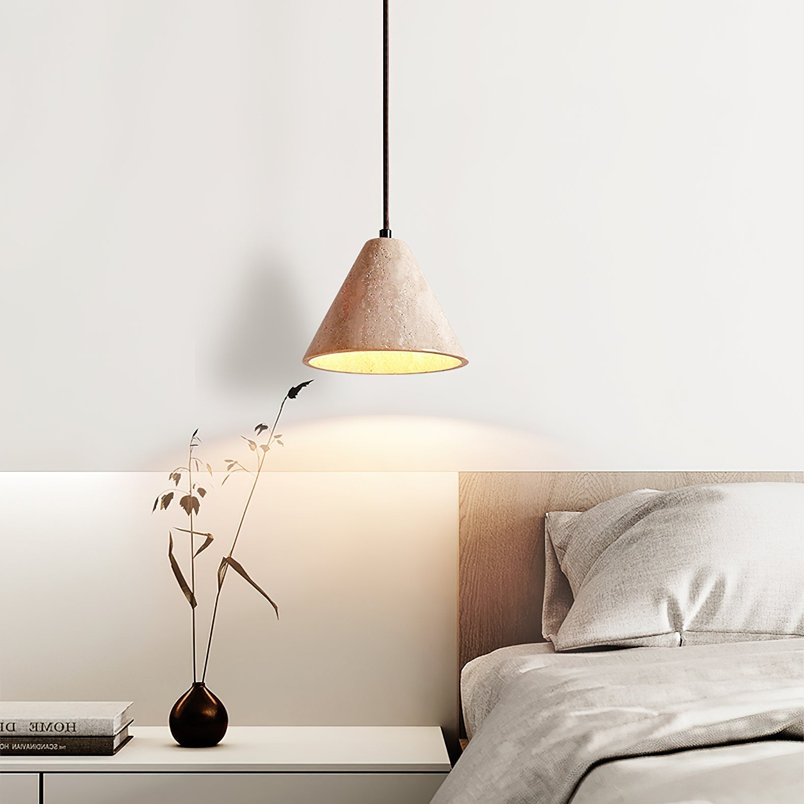 Vaelior Dome Shade Travertine Pendant Light - Neutralighting