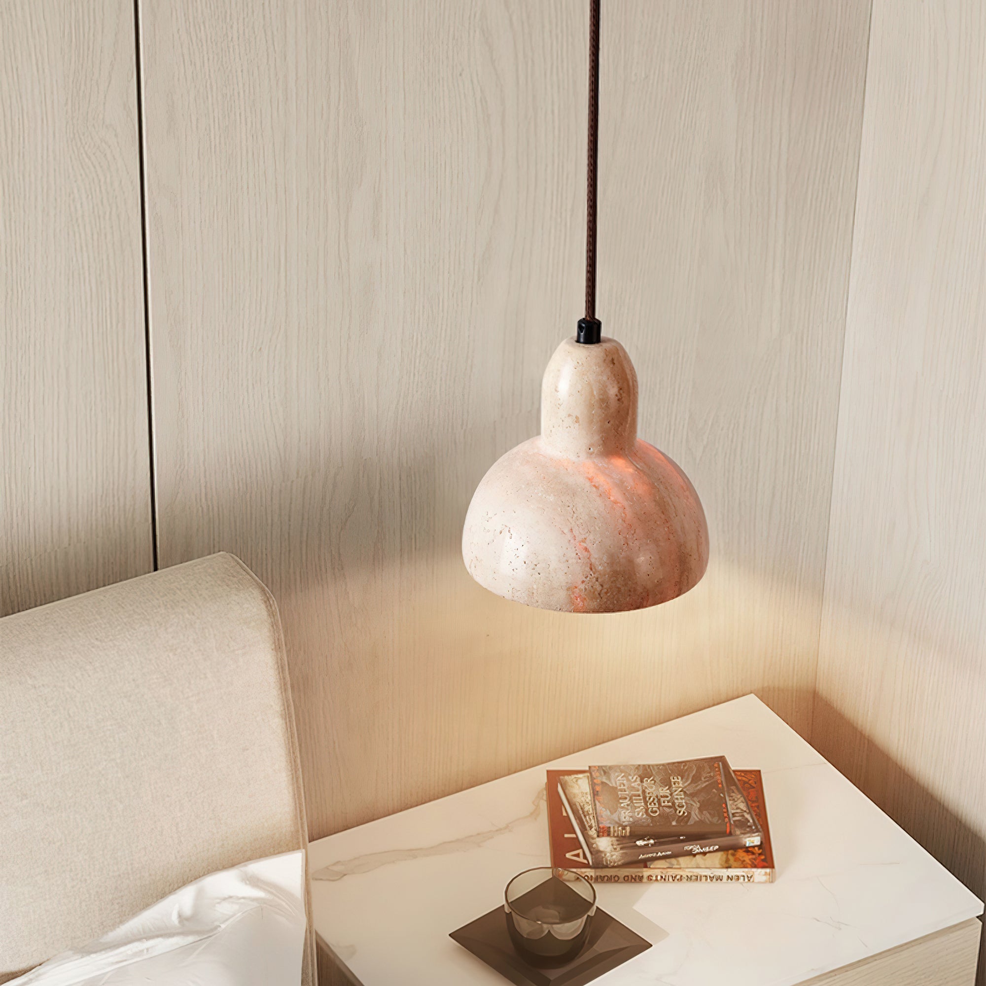 Vaelior Dome Shade Travertine Pendant Light - Neutralighting