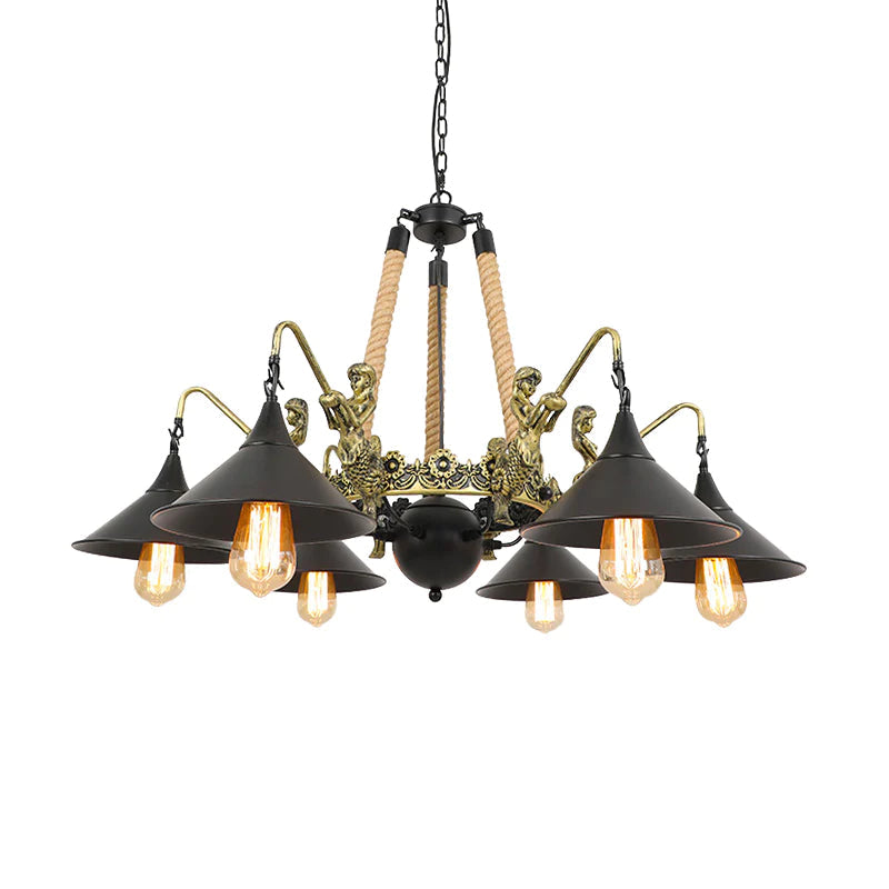 Epoch Vintage Trumpet Chandelier Black Metal Living Room/Restaurant