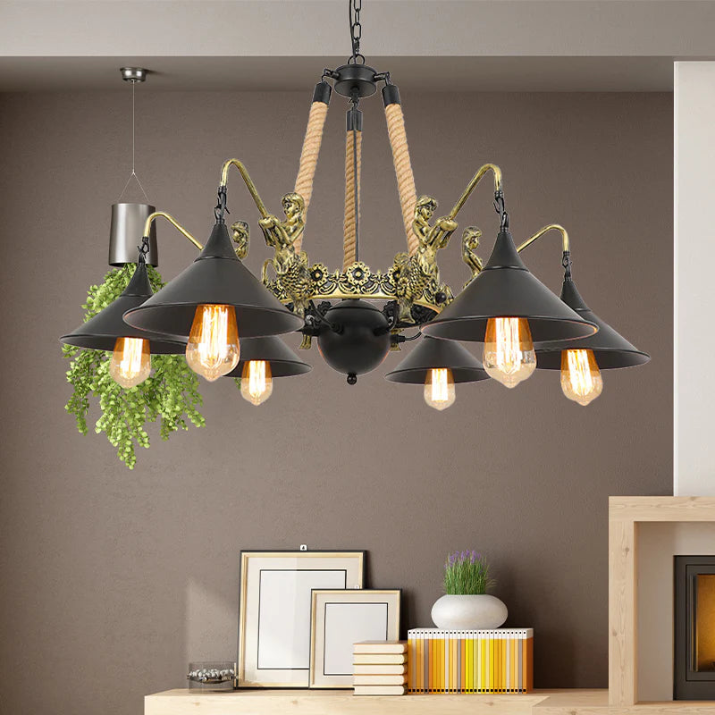 Epoch Vintage Trumpet Chandelier Black Metal Living Room/Restaurant