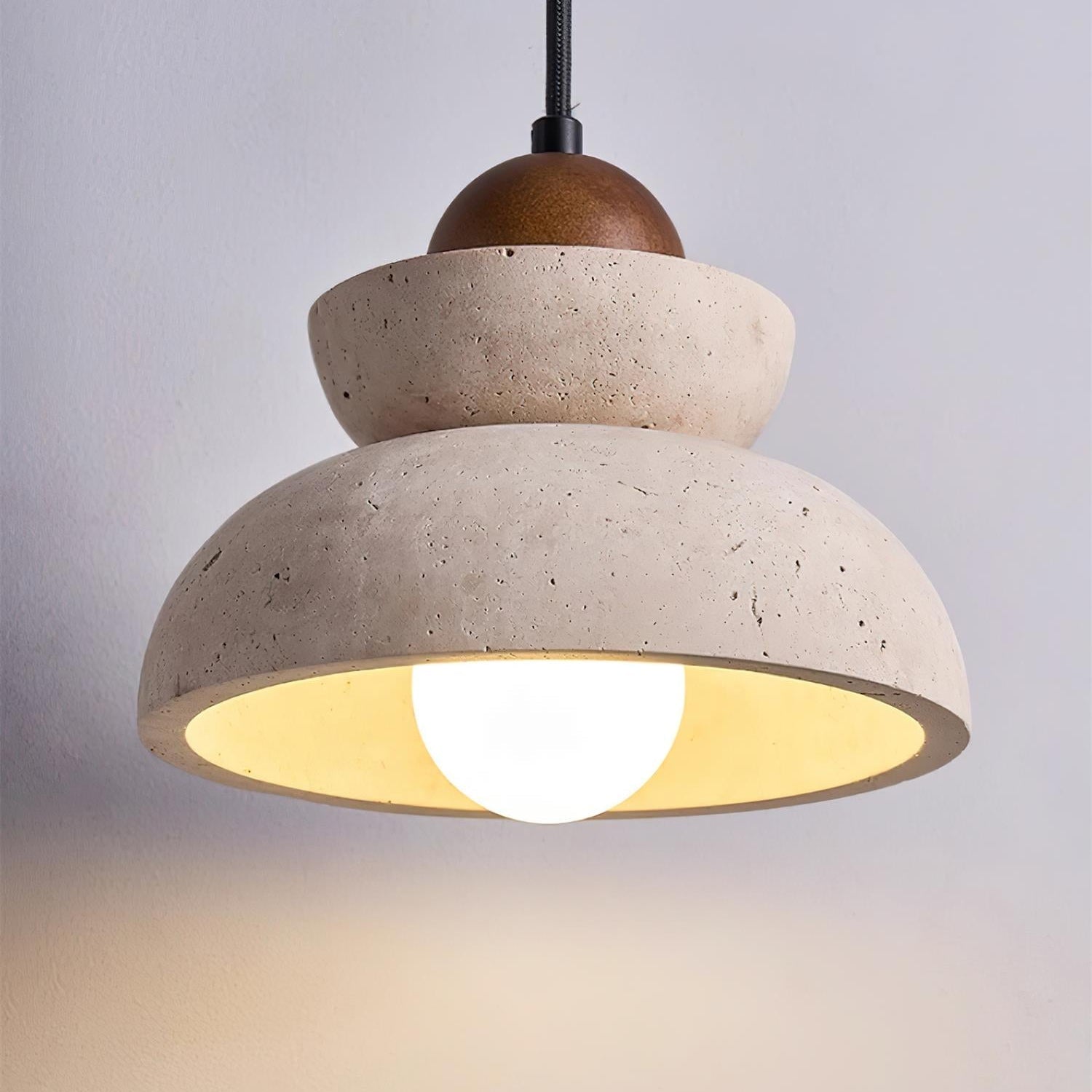 Pendant Lamp Travertine Shade Wood Modern Nordic Beige Walnut - Letslighting