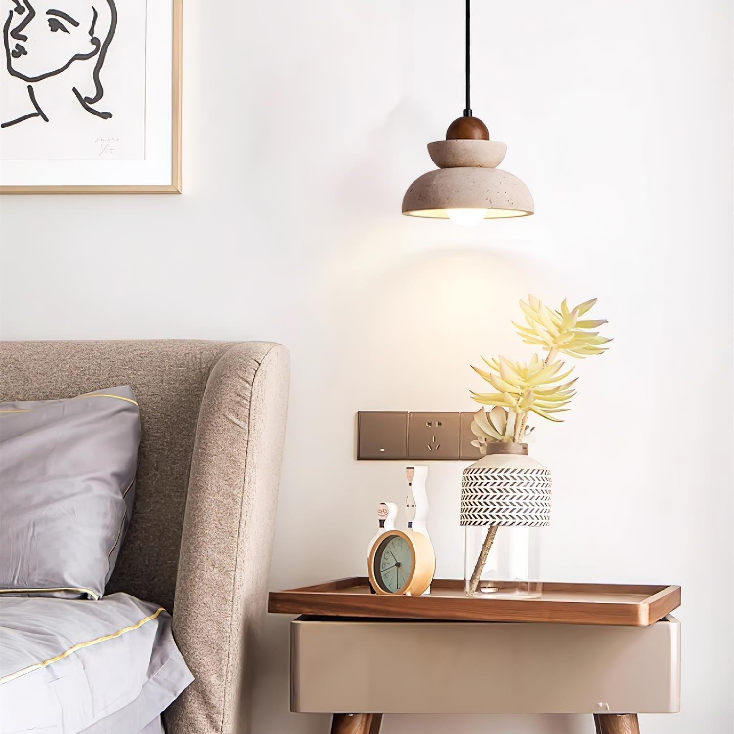 Pendant Lamp Travertine Shade Wood Modern Nordic Beige Walnut - Letslighting