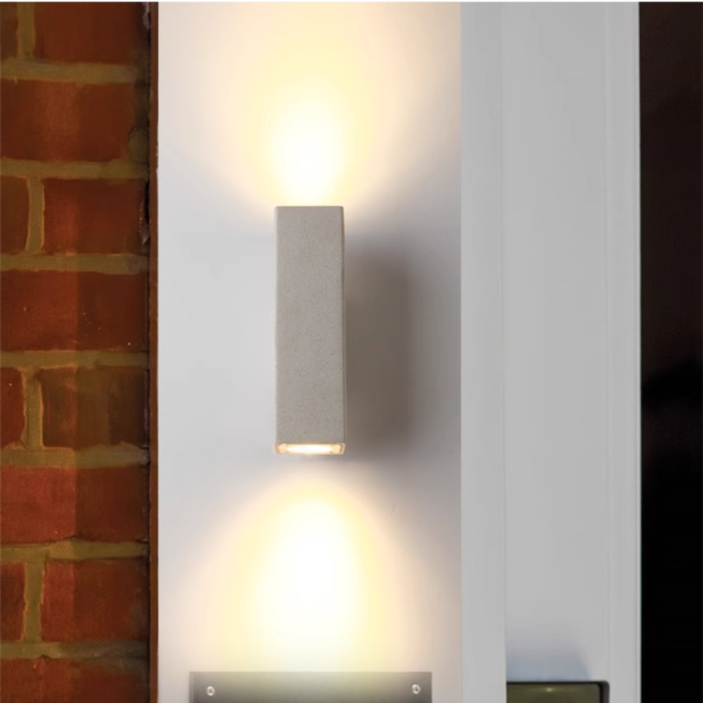 Ray Minimalist Cement Square Outdoor Wall Lamp, White