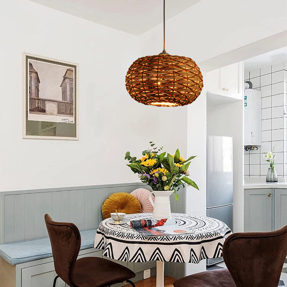 Ritta Boho Retro LED Pendant Light Wood Rattan Bedroom/Restaurant