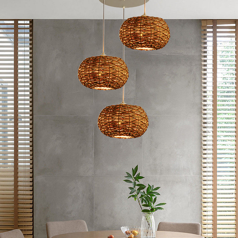 Ritta Boho Retro LED Pendant Light Wood Rattan Bedroom/Restaurant
