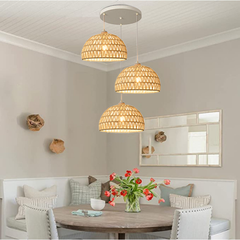 Ritta Boho Retro LED Pendant Light Wood Rattan Bedroom/Restaurant