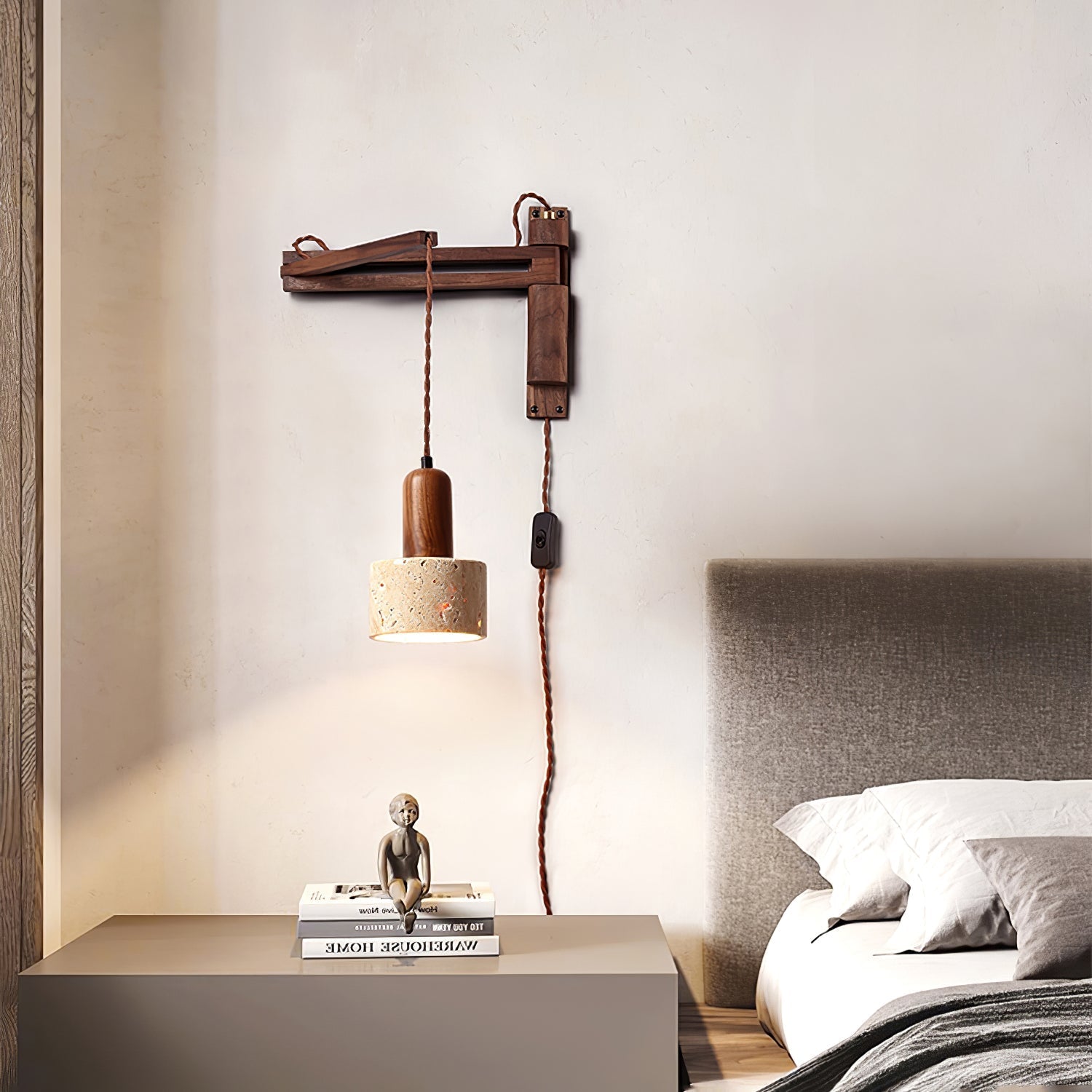 Fossil Travertine Swing Arm Wall Lamp Plug-in - Letslighting