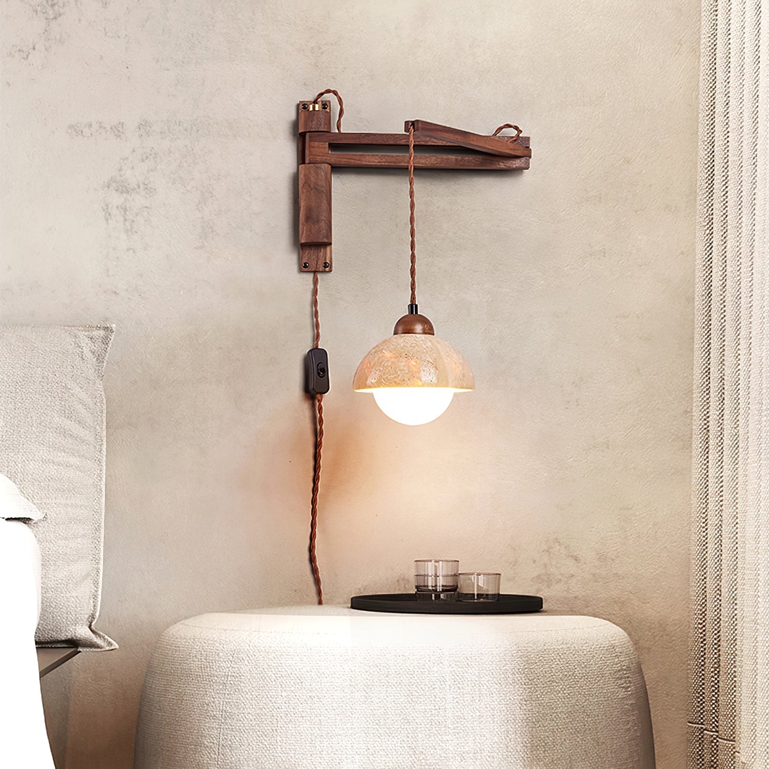 Fossil Travertine Swing Arm Wall Lamp Plug-in - Letslighting