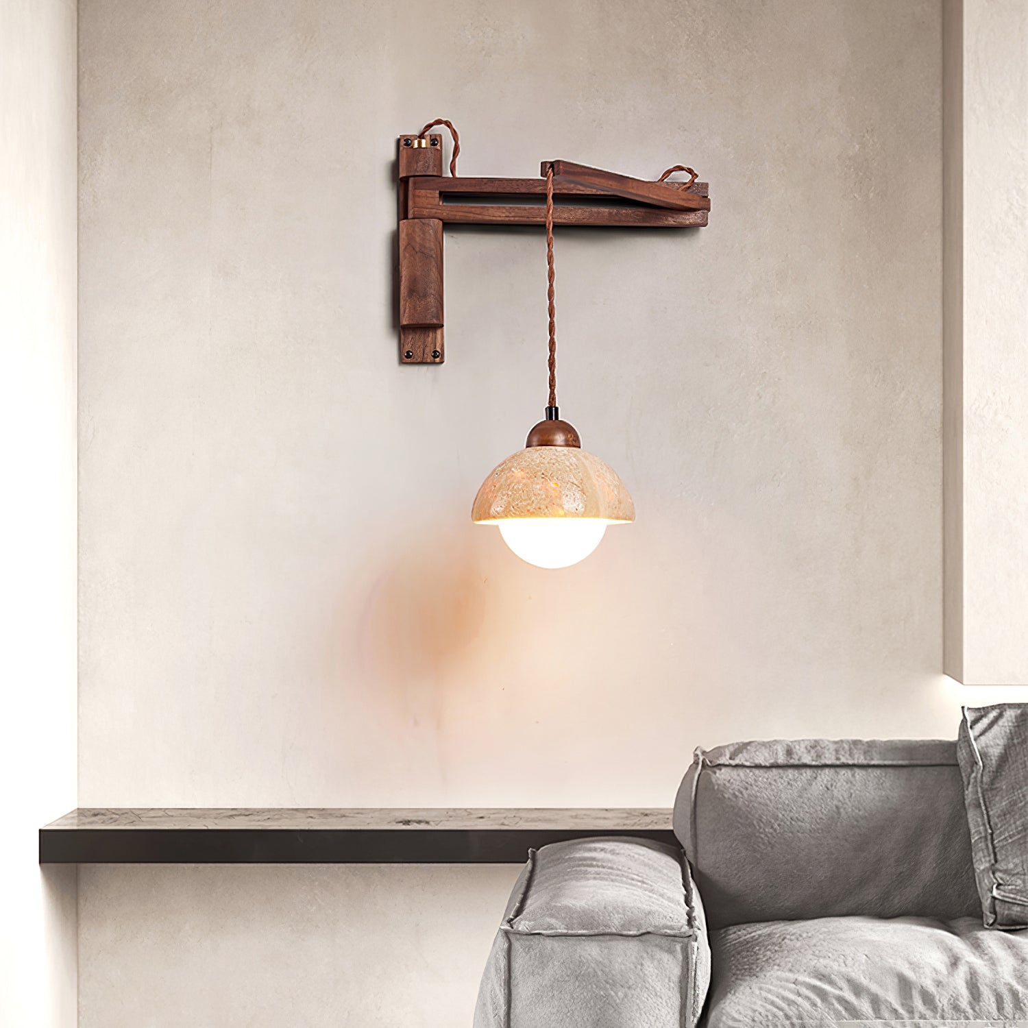 Fossil Travertine Swing Arm Wall Lamp Plug-in - Letslighting