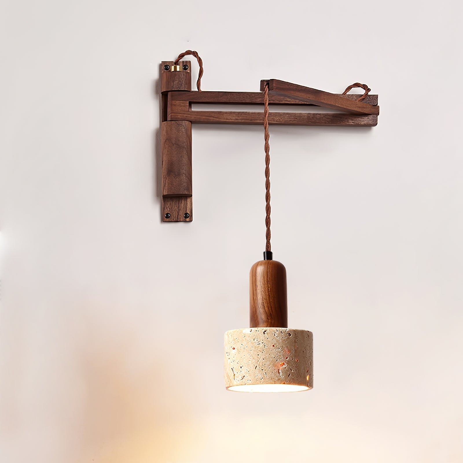 Fossil Travertine Swing Arm Wall Lamp Plug-in - Letslighting