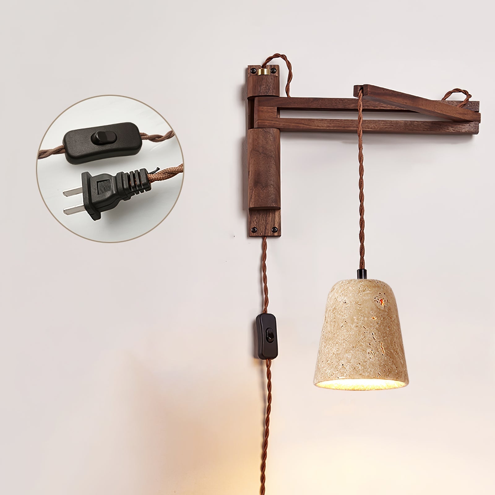Fossil Travertine Swing Arm Wall Lamp Plug-in - Letslighting