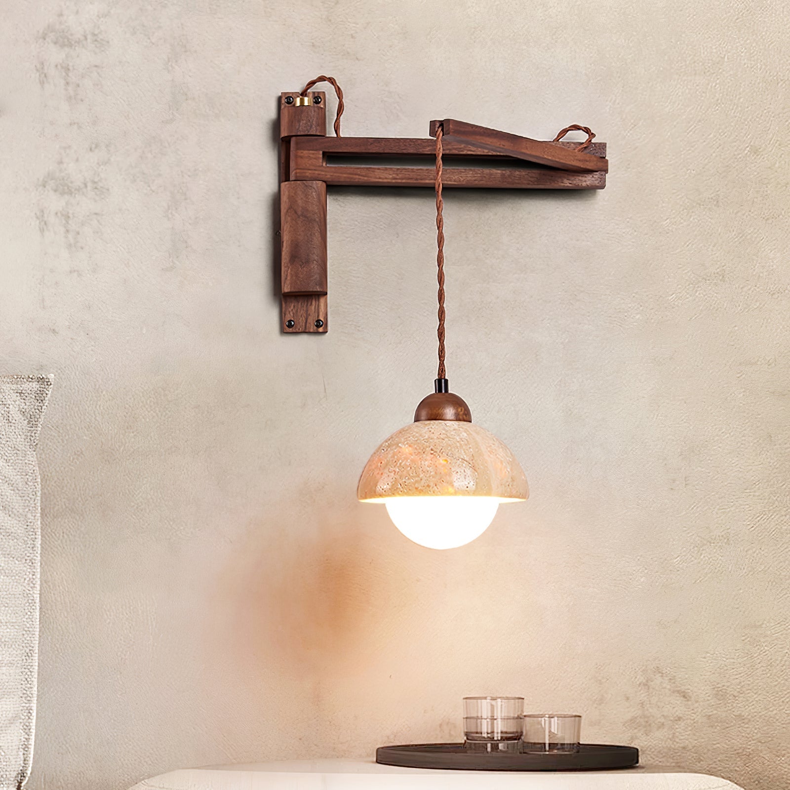 Fossil Travertine Swing Arm Wall Lamp Plug-in - Letslighting