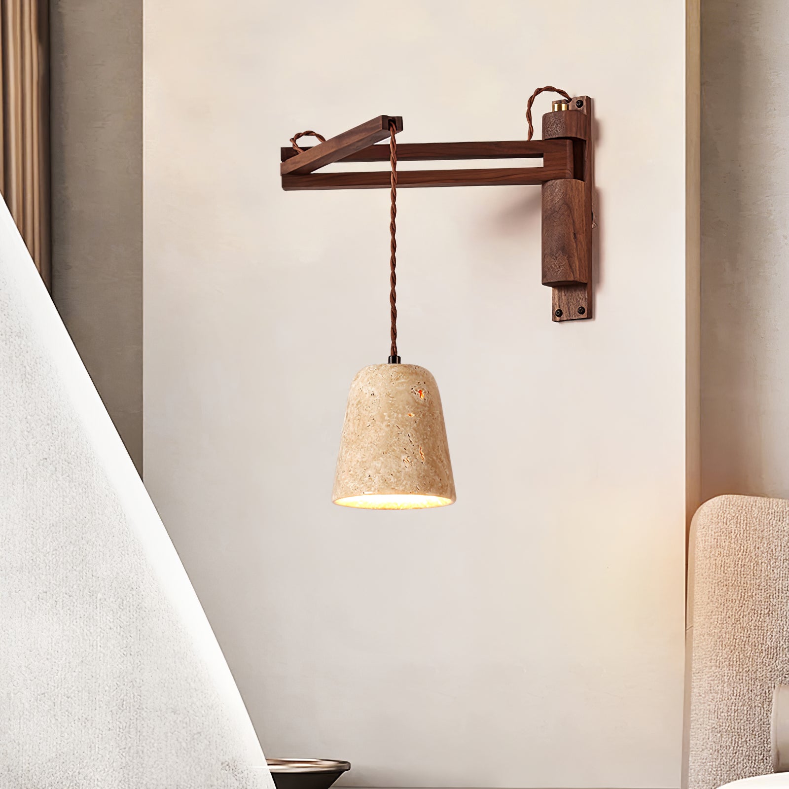 Fossil Travertine Swing Arm Wall Lamp Plug-in - Letslighting
