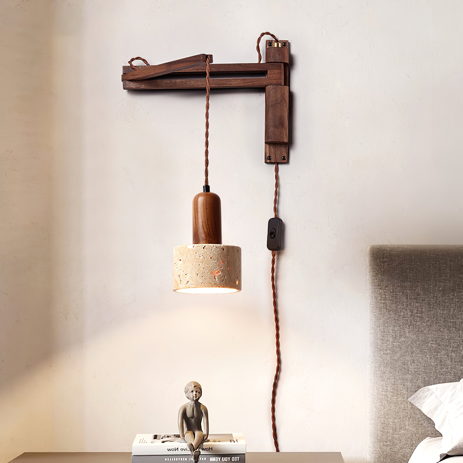 Fossil Travertine Swing Arm Wall Lamp Plug-in - Letslighting