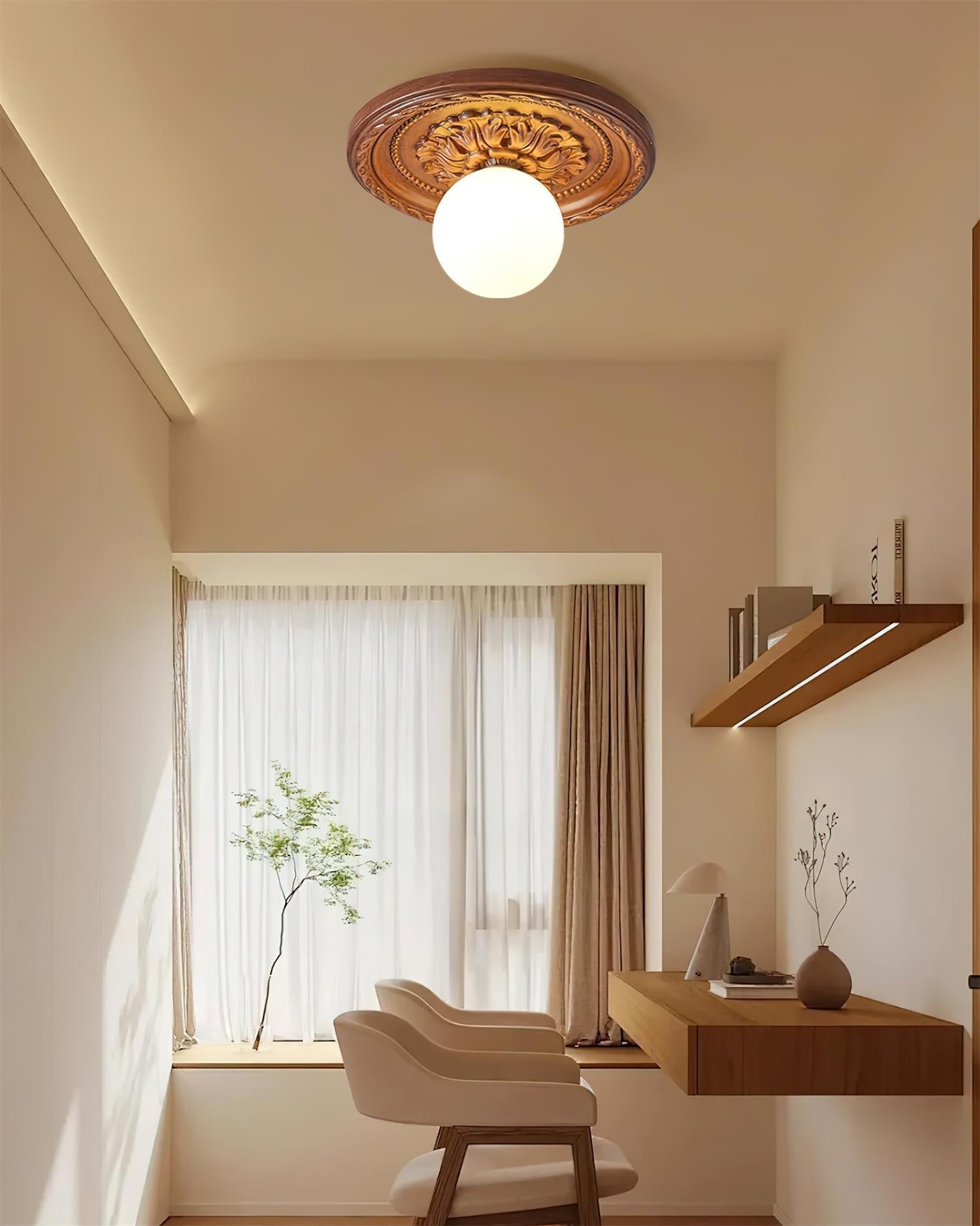 Ivorelle Vintage Carved Ceiling Light with Globe Shade - Neutralighting
