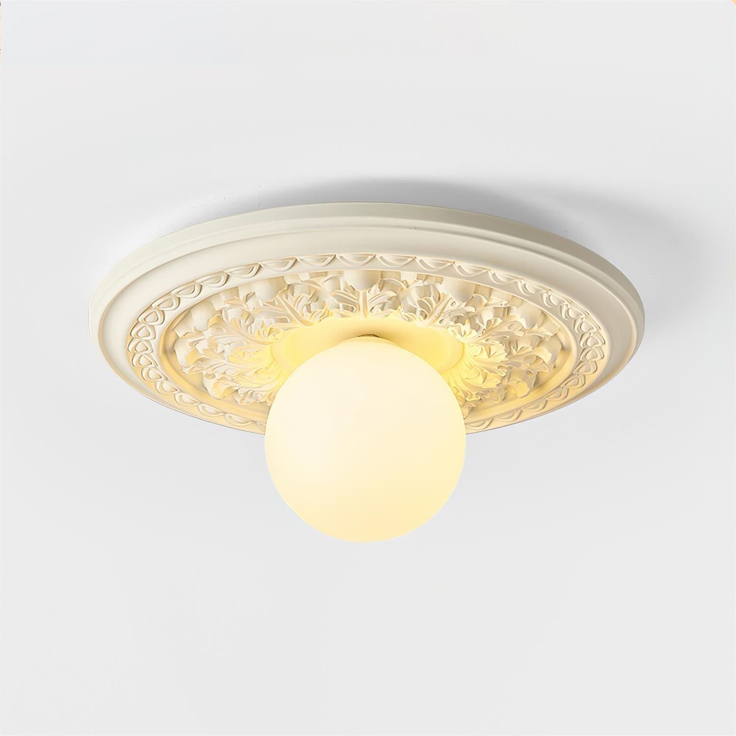 Ivorelle Vintage Carved Ceiling Light with Globe Shade - Neutralighting