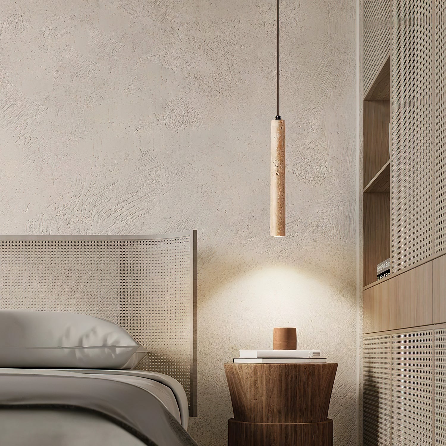 Olvynarae Cylindrical Travertine Pendant Light - Neutralighting