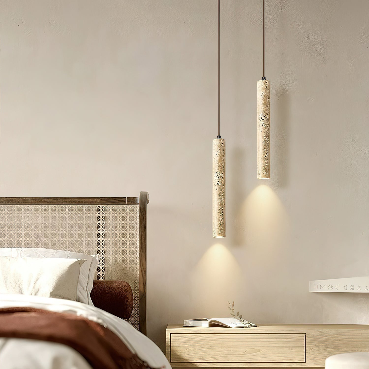 Olvynarae Cylindrical Travertine Pendant Light - Neutralighting